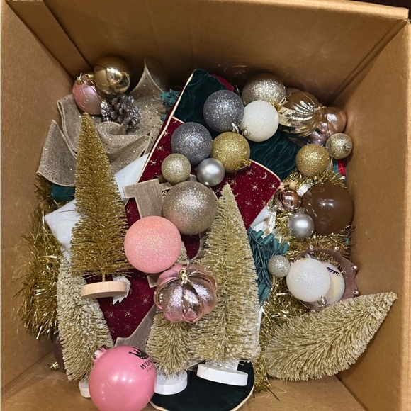 Huge Box of Christmas Pink Glitter Crown Trees PlaqueOrnaments